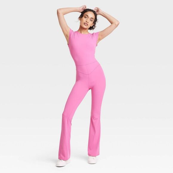 JoyLab Pants - Women's Knit Low Back Flare Active Bodysuit - JoyLab Pink M